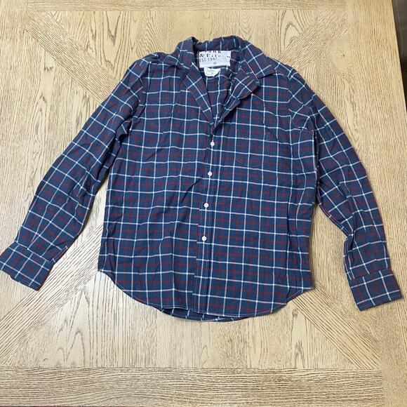 Frank & Eileen Eileen Button Down Navy‎ Blue Plaid Stripe XS - Picture 1 of 8